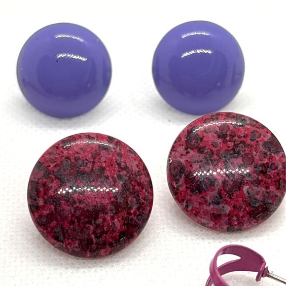 Vintage Lot of 5 Pairs Pink Purple Button Stud Hoop Pierced Earrings 80s 90s - Picture 5 of 10
